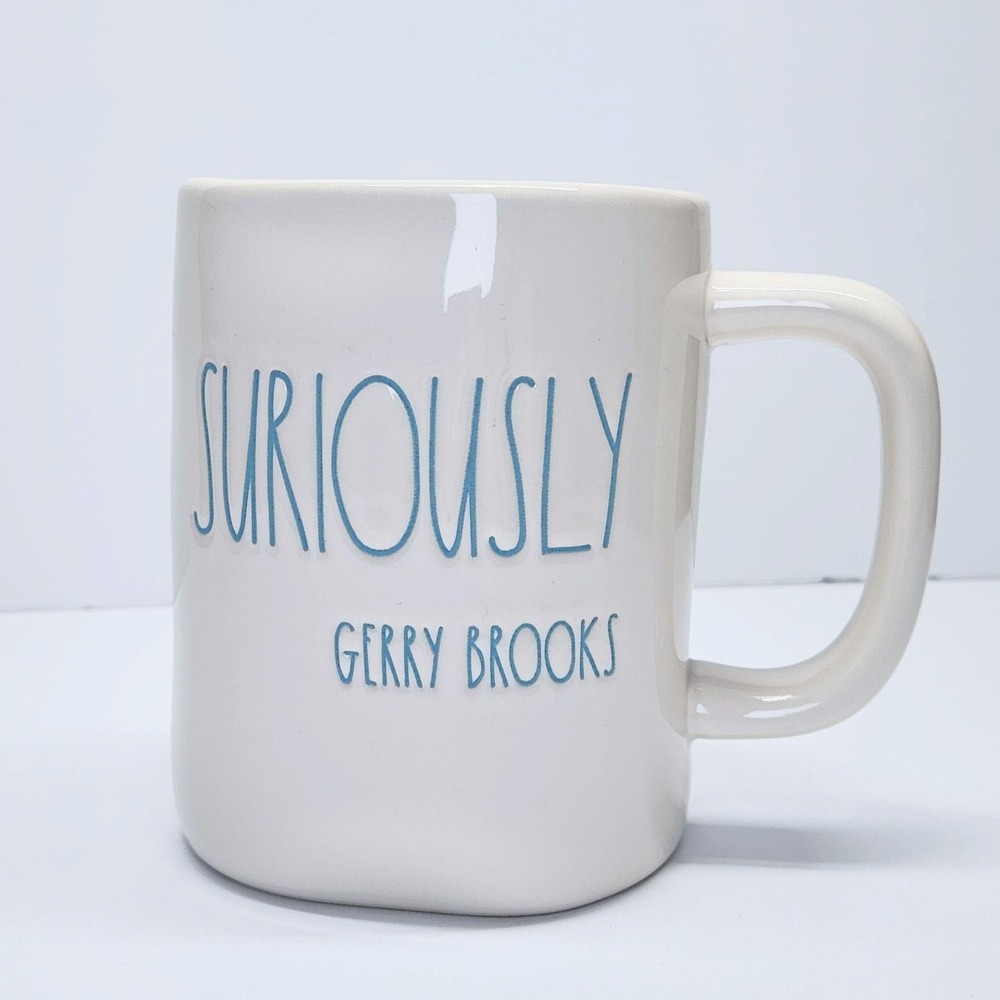 Rae Dunn Suriously Gerry Brooks Mug 20oz Ceramic Coffee Cup Blue Inside Artisan - Picture 2 of 9